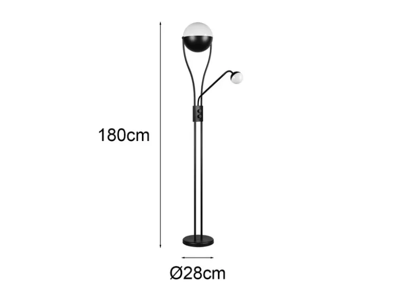 LED Deckenfluter CHRIS mit flexibler Leselampe, Schwarz, Höhe 180cm