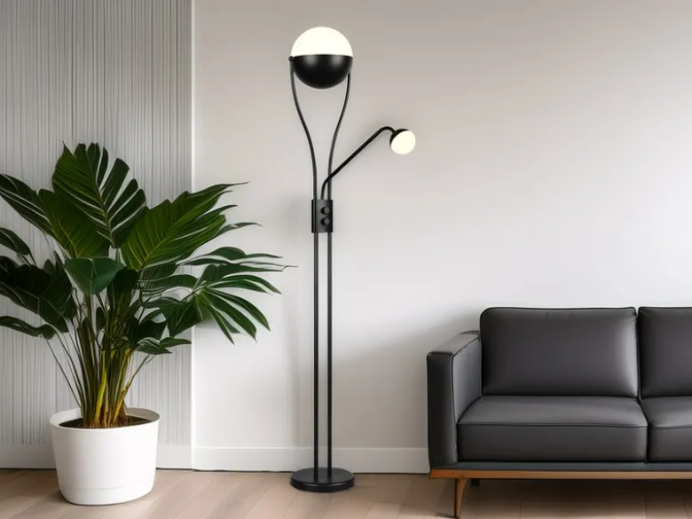 LED Deckenfluter CHRIS mit flexibler Leselampe, Schwarz, Höhe 180cm