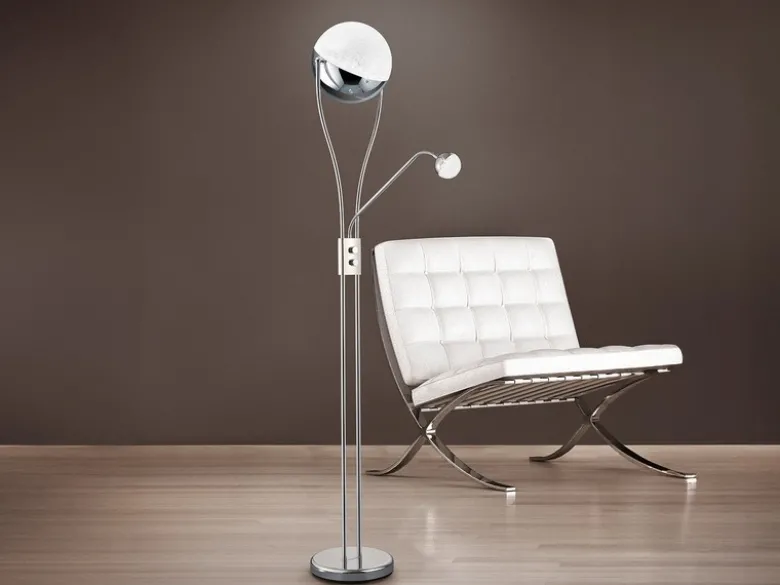 LED Deckenfluter CHRIS mit flexibler Leselampe, Silber Chrom, Höhe 180cm