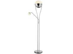 LED Deckenfluter CHRIS mit flexibler Leselampe, Silber Chrom, Höhe 180cm