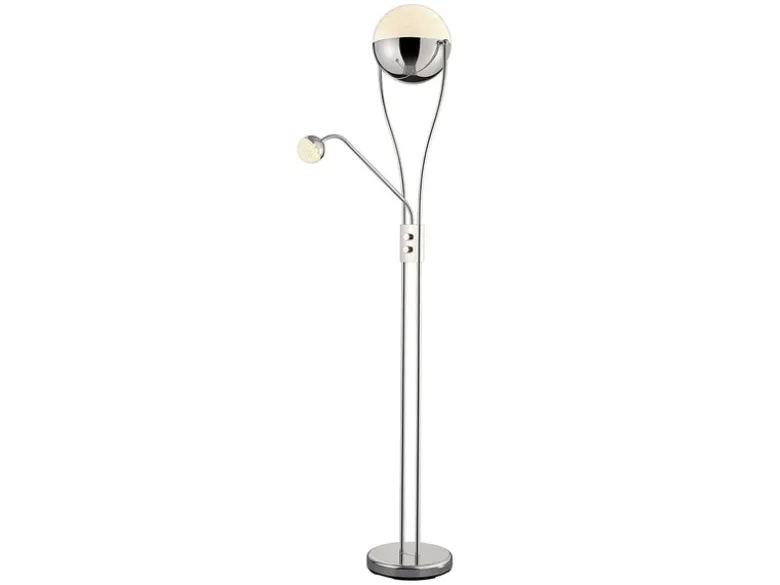 LED Deckenfluter CHRIS mit flexibler Leselampe, Silber Chrom, Höhe 180cm