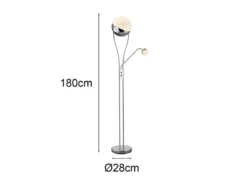 LED Deckenfluter CHRIS mit flexibler Leselampe, Silber Chrom, Höhe 180cm