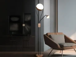 LED Deckenfluter CHRIS mit flexibler Leselampe, Schwarz Coffee, Höhe 180cm