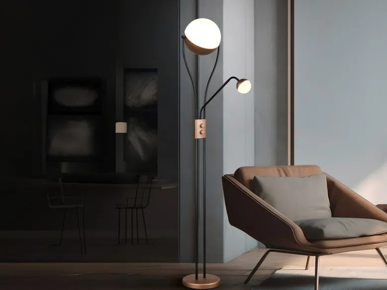 LED Deckenfluter CHRIS mit flexibler Leselampe, Schwarz Coffee, Höhe 180cm