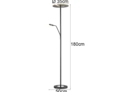 LED Deckenfluter DENT Schwarz mit Leselampe dimmbar, Höhe 180cm