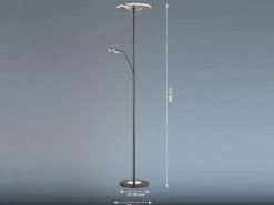 LED Deckenfluter DENT Schwarz mit Leselampe dimmbar, Höhe 180cm