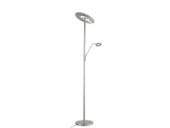 LED Deckenfluter DENT Silber mit Leselampe dimmbar, Höhe 180cm