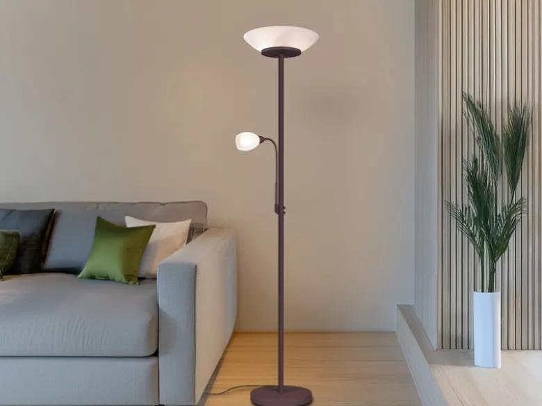 LED Deckenfluter mit Leselampe, Rostoptik & Glasschirme weiß, Höhe 180cm
