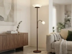 LED Deckenfluter mit Leselampe, Rostoptik & Glasschirme weiß, Höhe 180cm