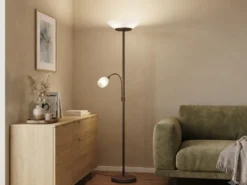 LED Deckenfluter mit Leselampe, Rostoptik & Glasschirme weiß, Höhe 180cm