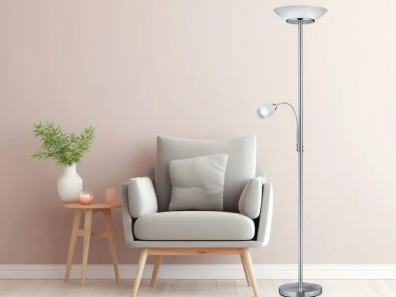 LED Deckenfluter mit Leselampe, Silber & Glasschirme weiß, Höhe 180cm