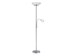 LED Deckenfluter mit Leselampe, Silber & Glasschirme weiß, Höhe 180cm