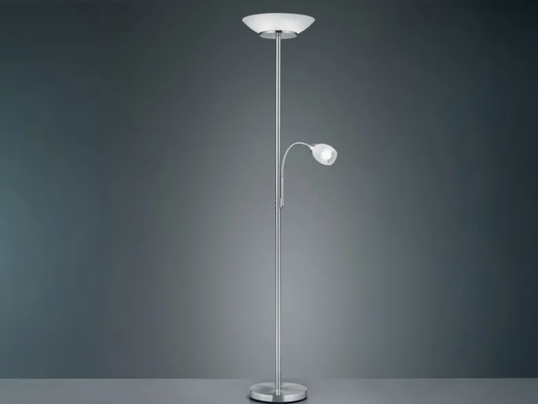 LED Deckenfluter mit Leselampe, Silber & Glasschirme weiß, Höhe 180cm