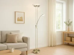 LED Deckenfluter ORSON Messing mit Leselicht, dimmbar flexibel - 180cm