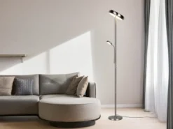 LED Deckenfluter PALERMO Höhe 183cm mit Leselampe und Fernbedienung, Silber