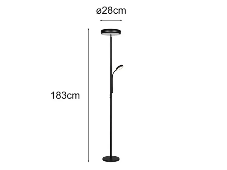 LED Deckenfluter PALERMO Höhe 183cm mit Leselampe und Fernbedienung, Schwarz