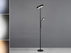 LED Deckenfluter PALERMO Höhe 183cm mit Leselampe und Fernbedienung, Schwarz