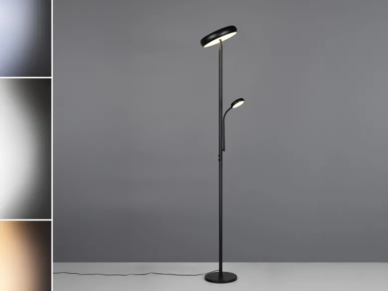 LED Deckenfluter PALERMO Höhe 183cm mit Leselampe und Fernbedienung, Schwarz