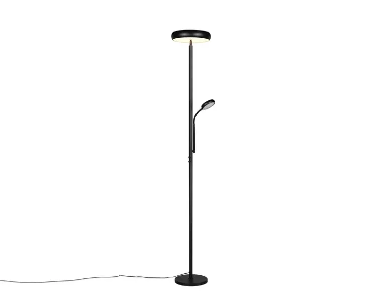 LED Deckenfluter PALERMO Höhe 183cm mit Leselampe und Fernbedienung, Schwarz