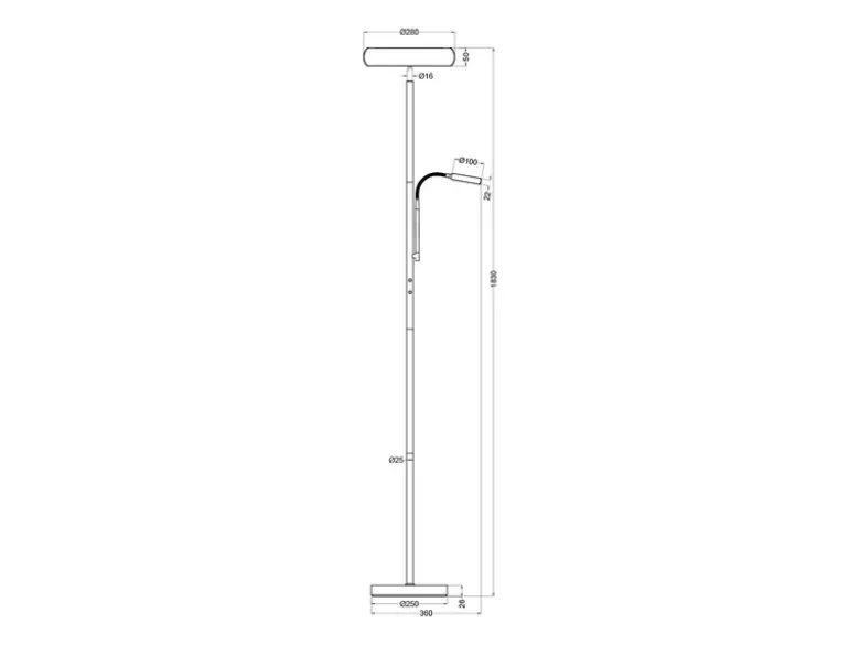 LED Deckenfluter PALERMO Höhe 183cm mit Leselampe und Fernbedienung, Schwarz
