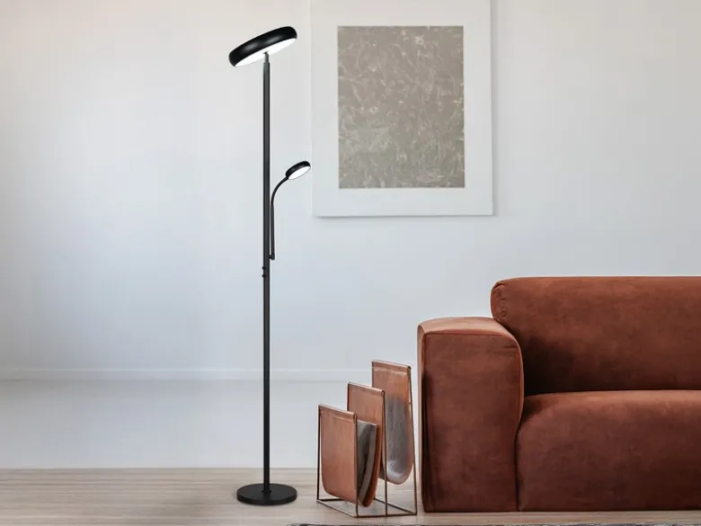 LED Deckenfluter PALERMO Höhe 183cm mit Leselampe und Fernbedienung, Schwarz