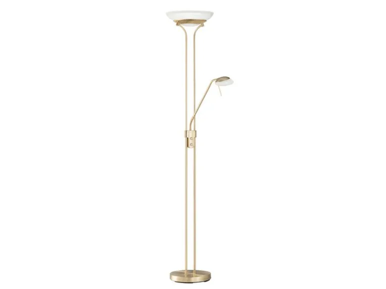 LED Deckenfluter POOL Messing mit Leselampe dimmbar, Höhe 182cm