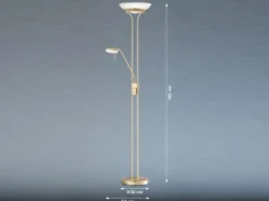 LED Deckenfluter POOL Messing mit Leselampe dimmbar, Höhe 182cm