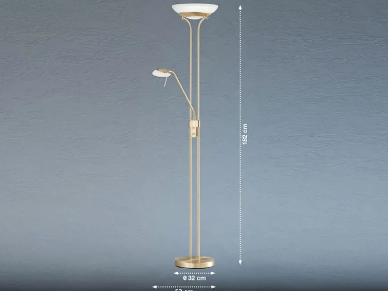 LED Deckenfluter POOL Messing mit Leselampe dimmbar, Höhe 182cm