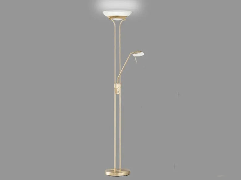 LED Deckenfluter POOL Messing mit Leselampe dimmbar, Höhe 182cm