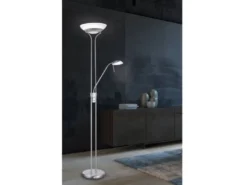LED Deckenfluter POOL Silber mit Leselampe dimmbar, Höhe 182cm