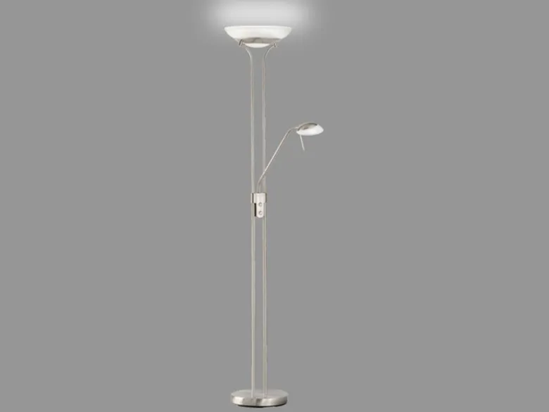 LED Deckenfluter POOL Silber mit Leselampe dimmbar, Höhe 182cm