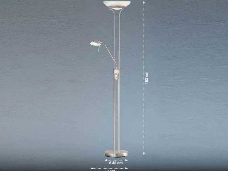 LED Deckenfluter POOL Silber mit Leselampe dimmbar, Höhe 182cm