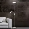 LED Deckenfluter SANTO II dimmbar mit Leselampe in Silber, Höhe 180cm