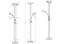 LED Deckenfluter SANTO II dimmbar mit Leselampe in Silber, Höhe 180cm