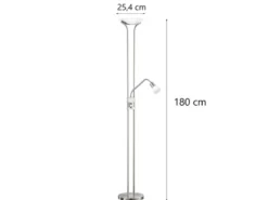 LED Deckenfluter SANTO II dimmbar mit Leselampe in Silber, Höhe 180cm
