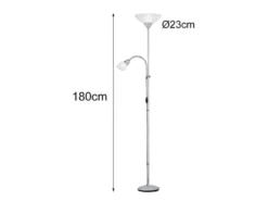 LED Deckenfluter Silber mit flexibler Leselampe, Höhe 180cm