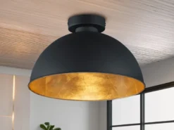 LED Deckenlampe mit Metall Lampenschirm in Schwarz & Gold, Ø31cm