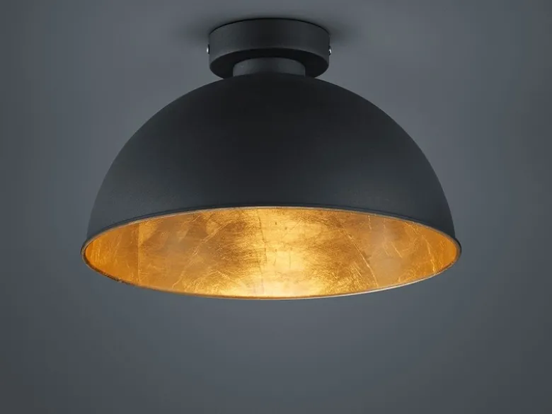 LED Deckenlampe mit Metall Lampenschirm in Schwarz & Gold, Ø31cm