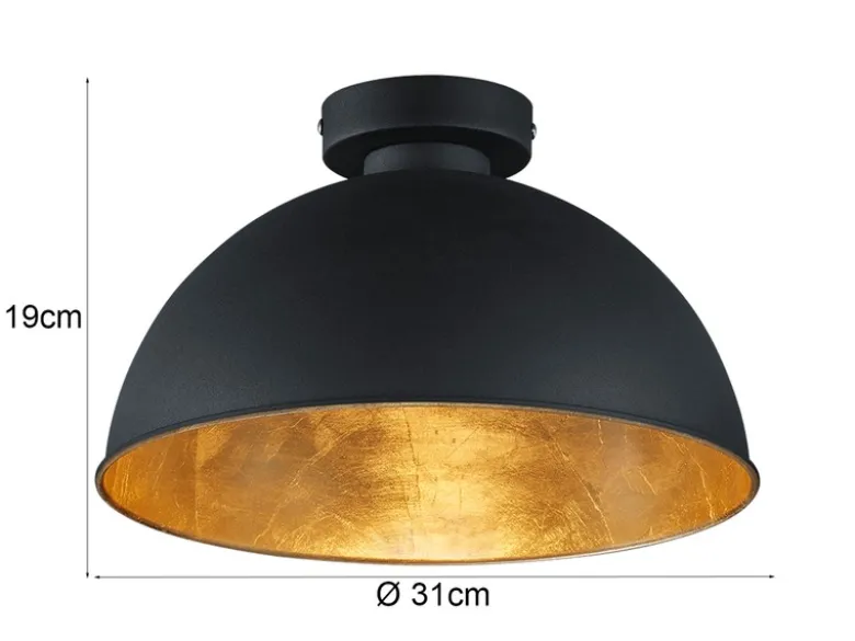 LED Deckenlampe mit Metall Lampenschirm in Schwarz & Gold, Ø31cm