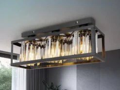 LED Deckenlampe mit Rauchglas Kristallen 3-flammig Metall Schwarz, Breite 51cm