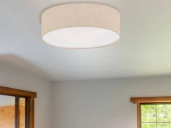 LED Deckenlampe rund groß mit Lampenschirm Leinen Beige, Ø 60cm