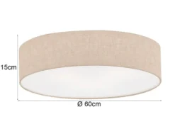 LED Deckenlampe rund groß mit Lampenschirm Leinen Beige, Ø 60cm