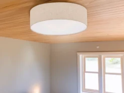 LED Deckenlampe rund groß mit Lampenschirm Leinen Beige, Ø 60cm