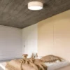 LED Deckenlampe rund mit Lampenschirm Leinen Beige, Ø 40cm