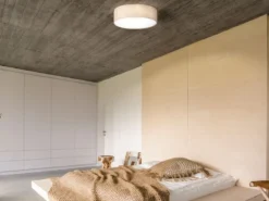 LED Deckenlampe rund mit Lampenschirm Leinen Beige, Ø 40cm