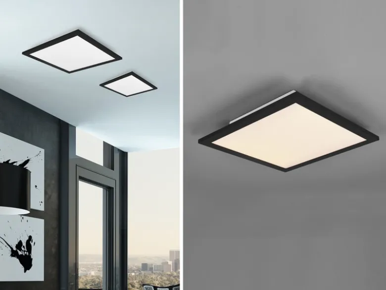 LED Deckenleuchte ALPHA Schwarz Panel eckig Ultra Slim, Quadrat 45cm