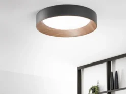 LED Deckenleuchte ARKA Schwarz mit Holzoptik, hell & 3 Lichtfarben Ø 50cm
