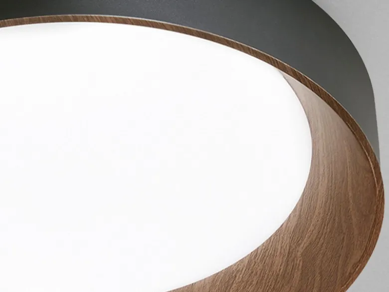LED Deckenleuchte ARKA Schwarz mit Holzoptik, hell & 3 Lichtfarben Ø 50cm