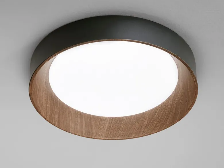 LED Deckenleuchte ARKA Schwarz mit Holzoptik, hell & 3 Lichtfarben Ø 50cm