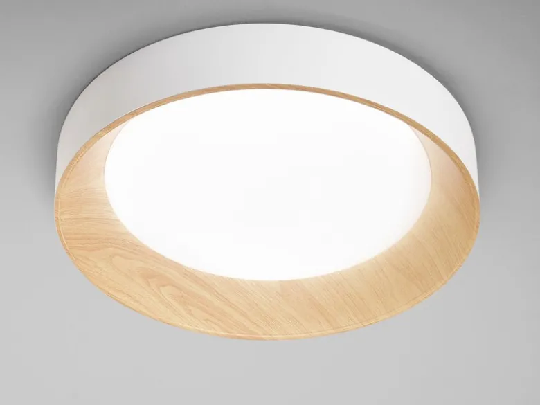 LED Deckenleuchte ARKA Weiß mit Holzoptik, hell & 3 Lichtfarben, Ø 50cm